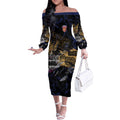 Brisbane Lions Off The Shoulder Long Sleeve Dress Urban Graffiti Street Art - Bold Abstract Spray Paint