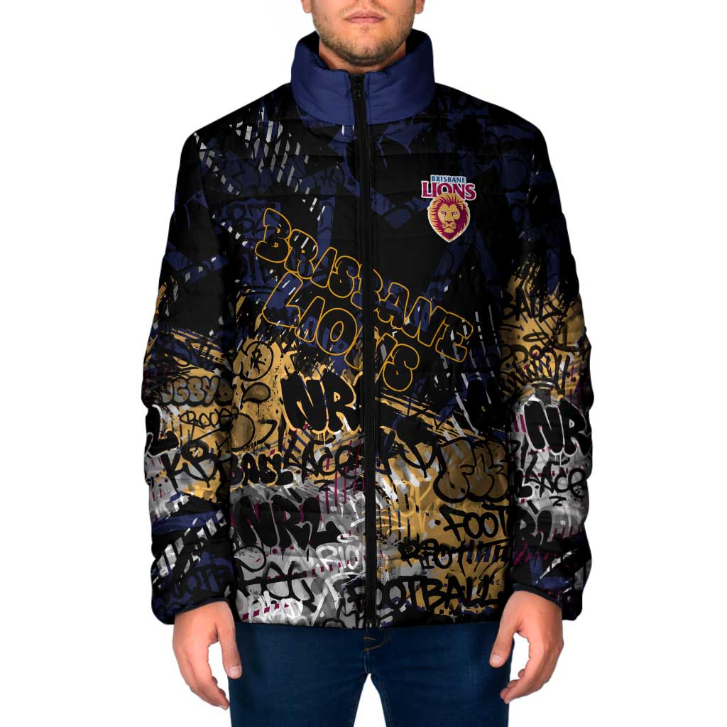 Brisbane Lions Padded Jacket Urban Graffiti Street Art - Bold Abstract Spray Paint