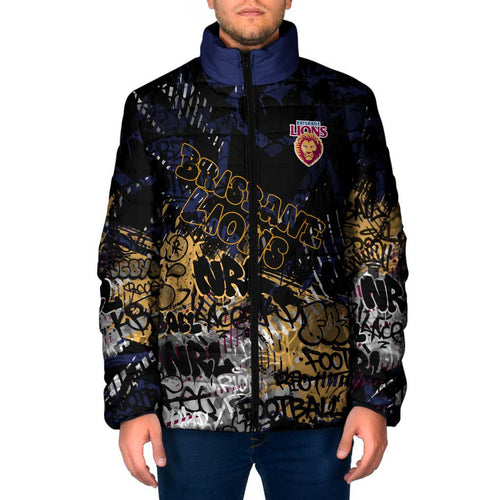 Brisbane Lions Padded Jacket Urban Graffiti Street Art - Bold Abstract Spray Paint