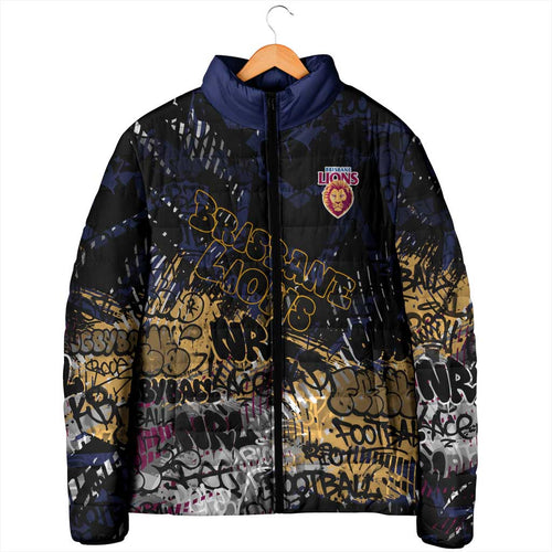 Brisbane Lions Padded Jacket Urban Graffiti Street Art - Bold Abstract Spray Paint