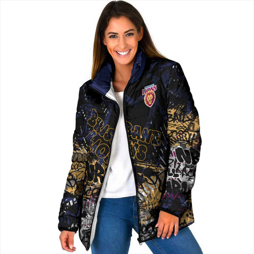 Brisbane Lions Padded Jacket Urban Graffiti Street Art - Bold Abstract Spray Paint