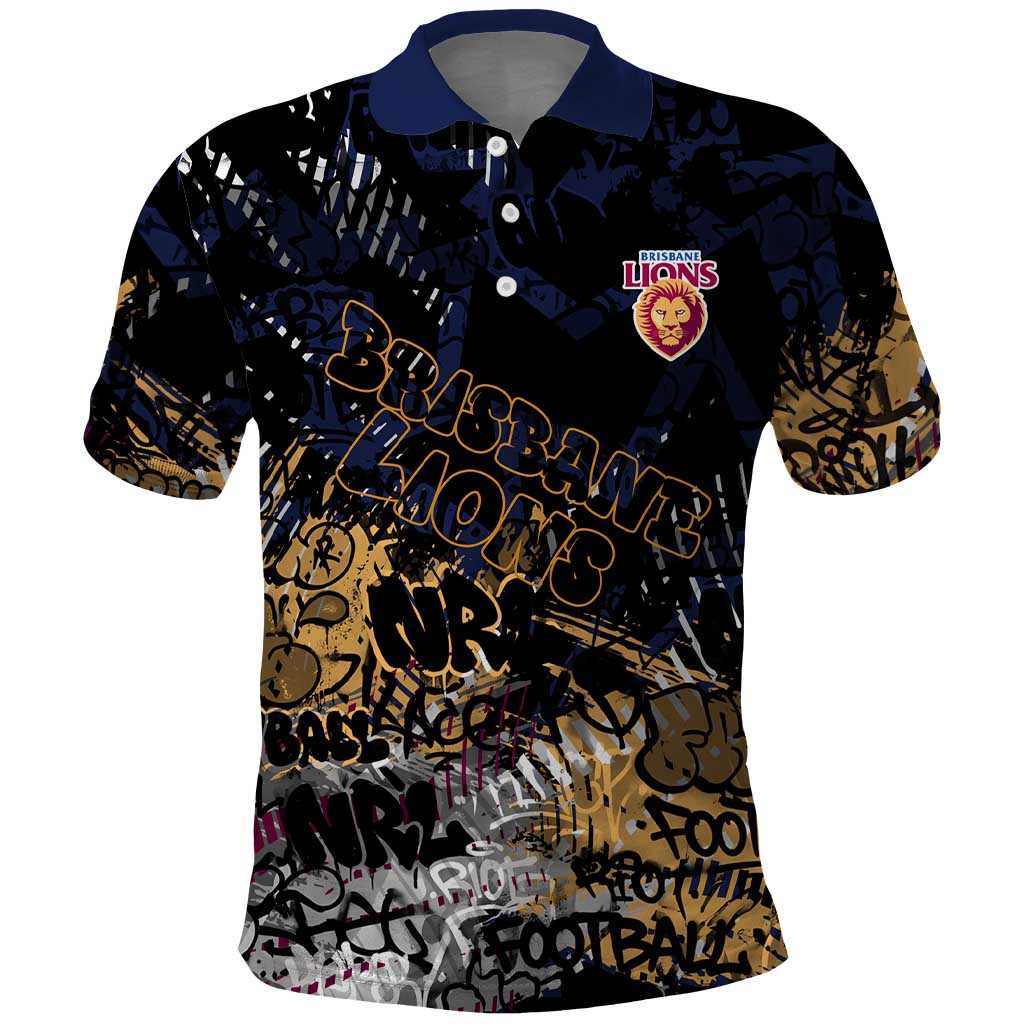 Brisbane Lions Polo Shirt Urban Graffiti Street Art - Bold Abstract Spray Paint