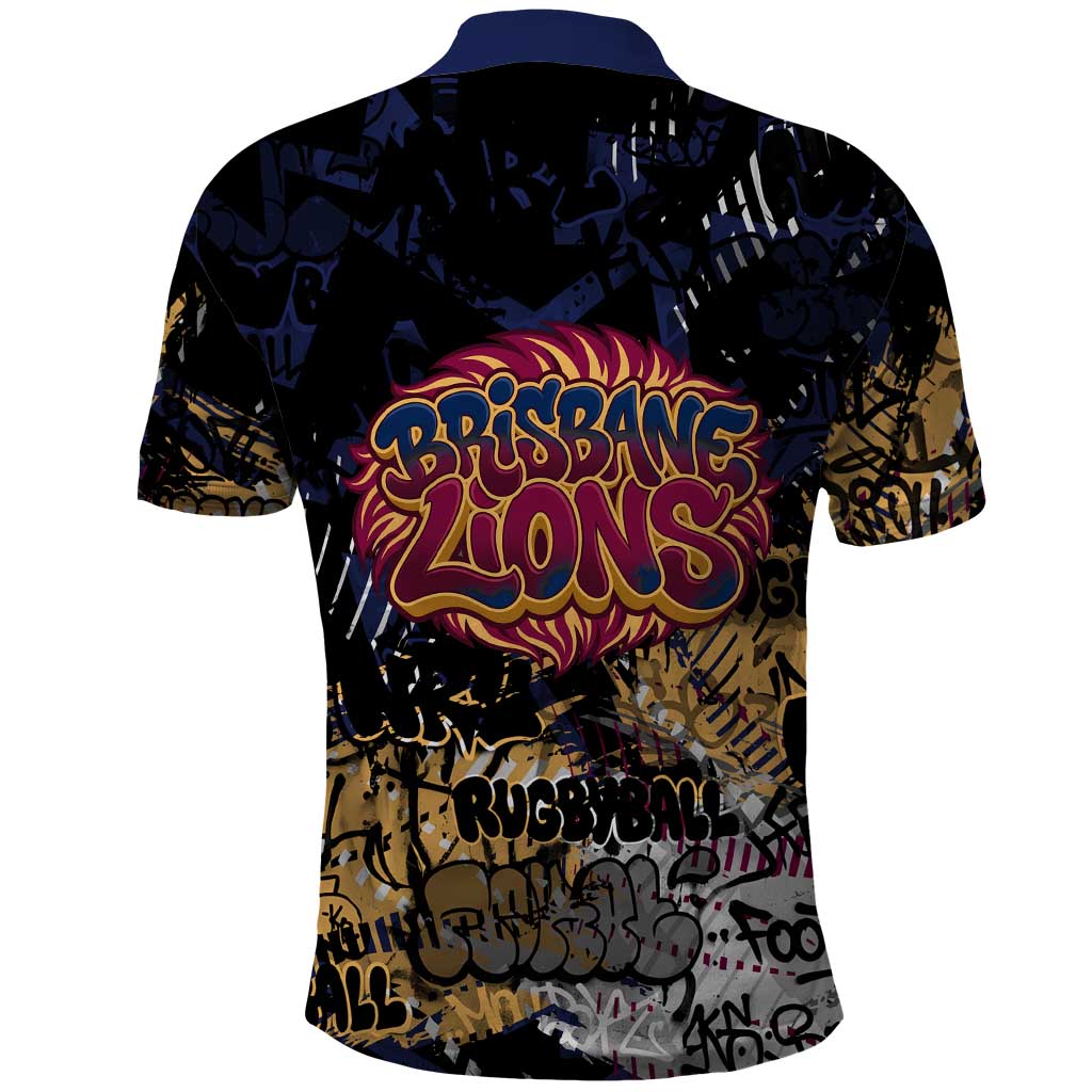 Brisbane Lions Polo Shirt Urban Graffiti Street Art - Bold Abstract Spray Paint