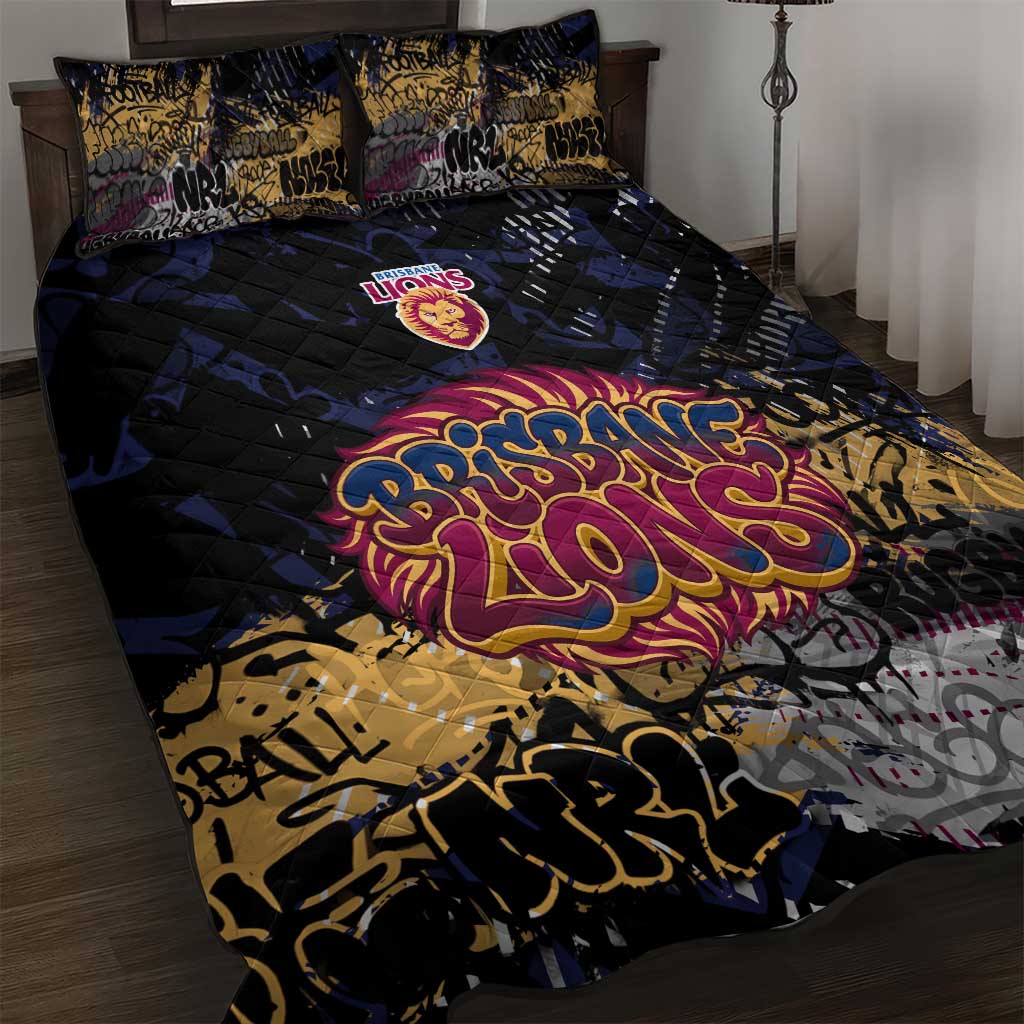 Brisbane Lions Quilt Bed Set Urban Graffiti Street Art - Bold Abstract Spray Paint