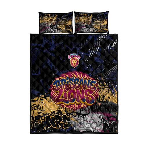 Brisbane Lions Quilt Bed Set Urban Graffiti Street Art - Bold Abstract Spray Paint