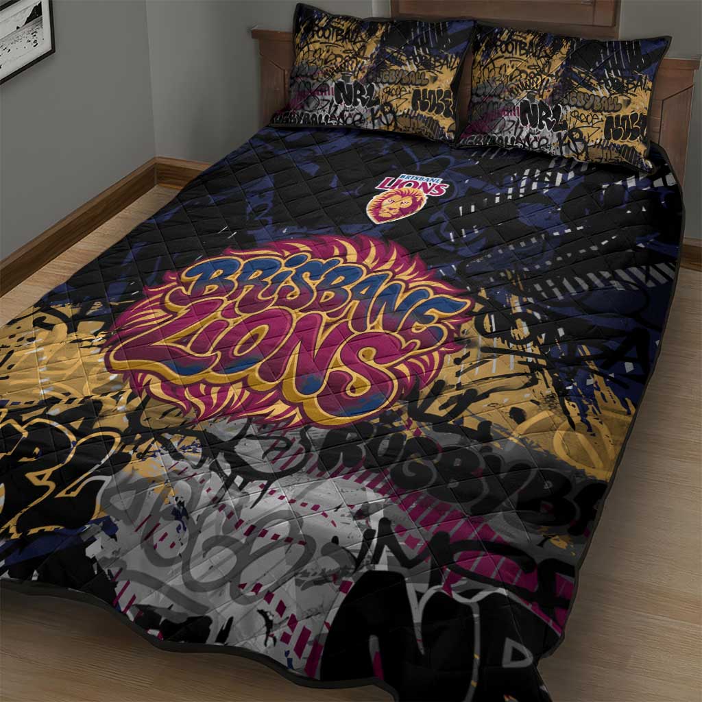 Brisbane Lions Quilt Bed Set Urban Graffiti Street Art - Bold Abstract Spray Paint