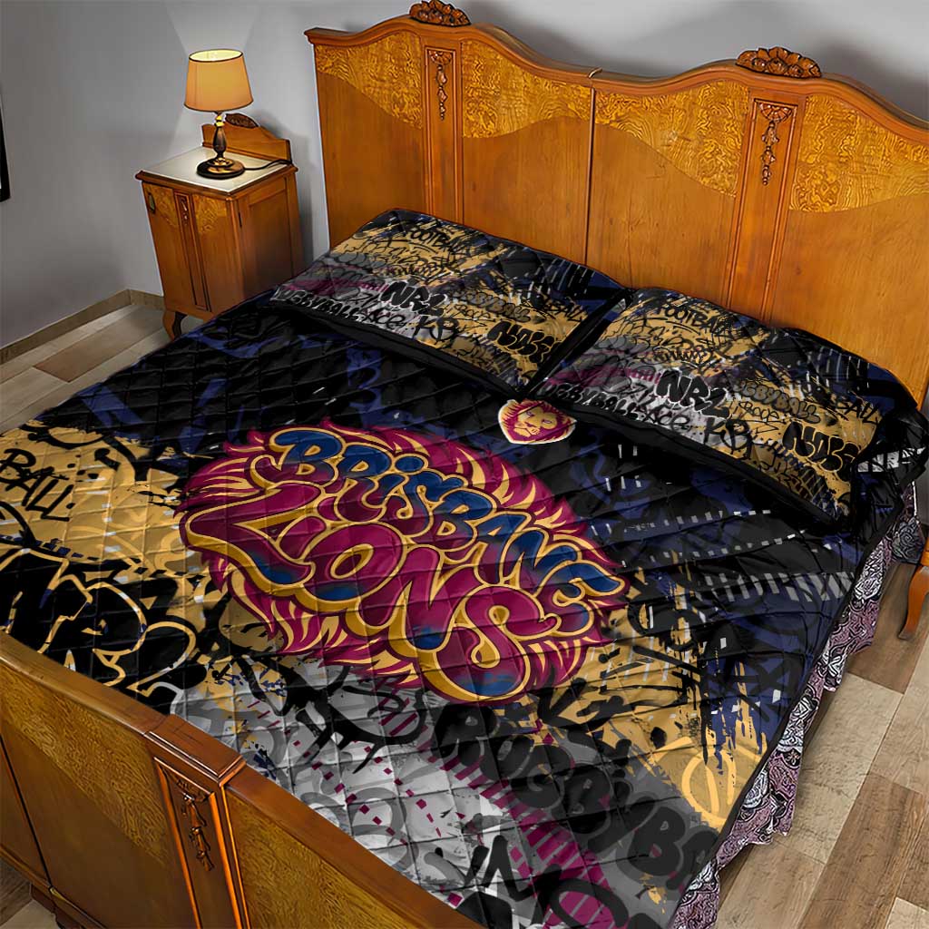 Brisbane Lions Quilt Bed Set Urban Graffiti Street Art - Bold Abstract Spray Paint