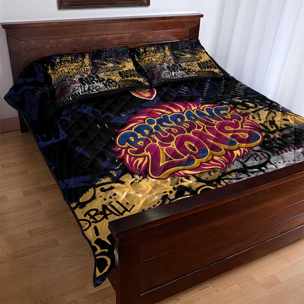 Brisbane Lions Quilt Bed Set Urban Graffiti Street Art - Bold Abstract Spray Paint