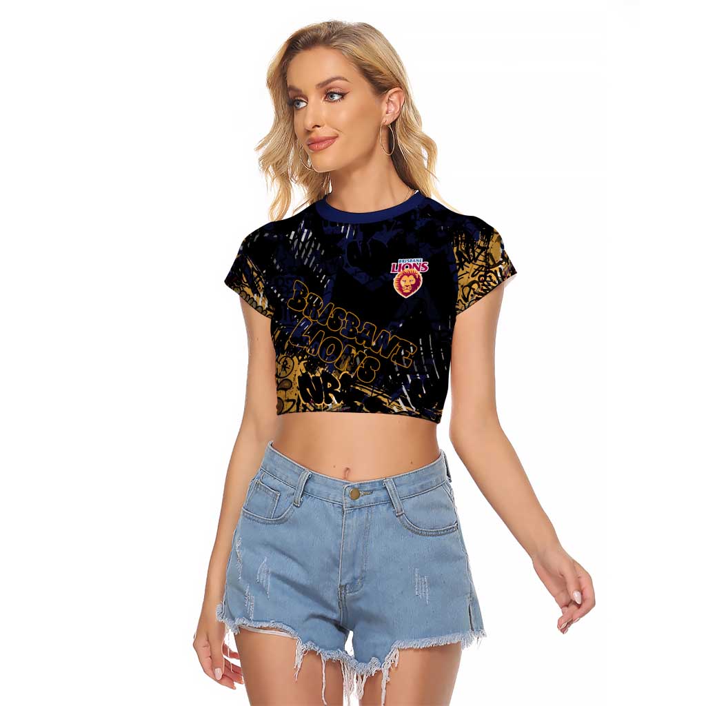 Brisbane Lions Raglan Cropped T Shirt Urban Graffiti Street Art - Bold Abstract Spray Paint