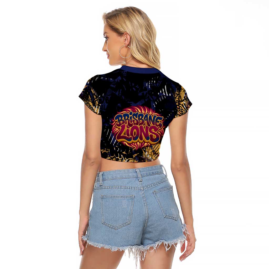 Brisbane Lions Raglan Cropped T Shirt Urban Graffiti Street Art - Bold Abstract Spray Paint