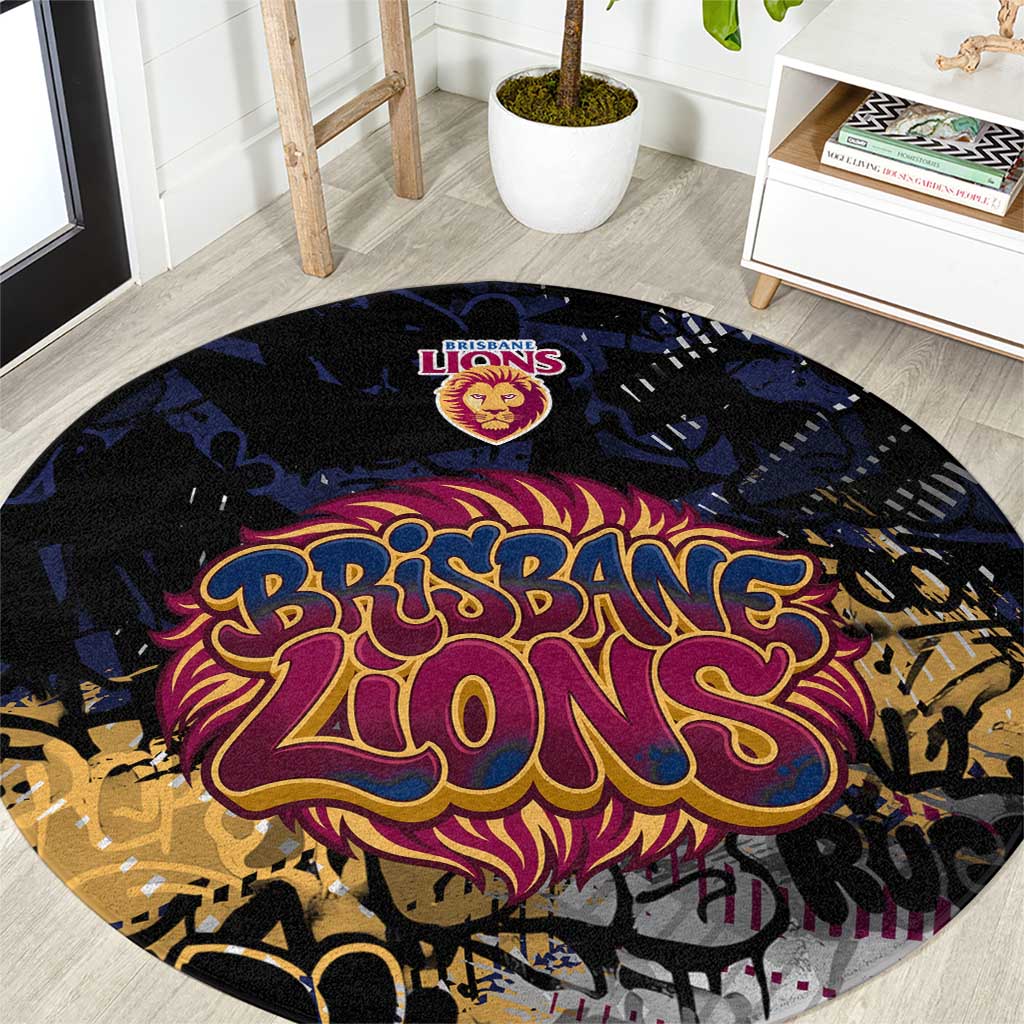 Brisbane Lions Round Carpet Urban Graffiti Street Art - Bold Abstract Spray Paint