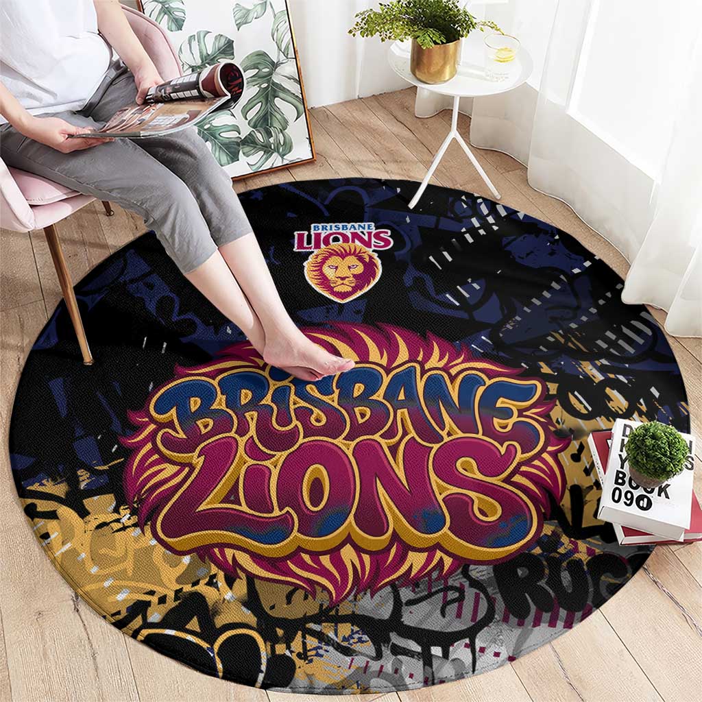 Brisbane Lions Round Carpet Urban Graffiti Street Art - Bold Abstract Spray Paint