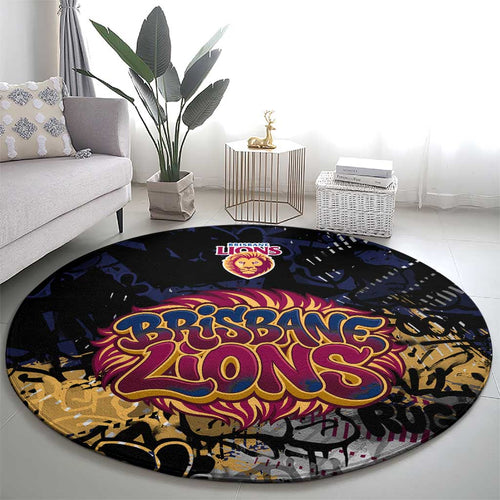 Brisbane Lions Round Carpet Urban Graffiti Street Art - Bold Abstract Spray Paint