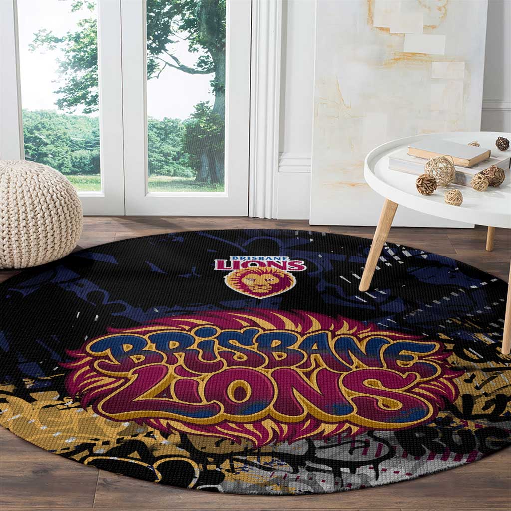 Brisbane Lions Round Carpet Urban Graffiti Street Art - Bold Abstract Spray Paint