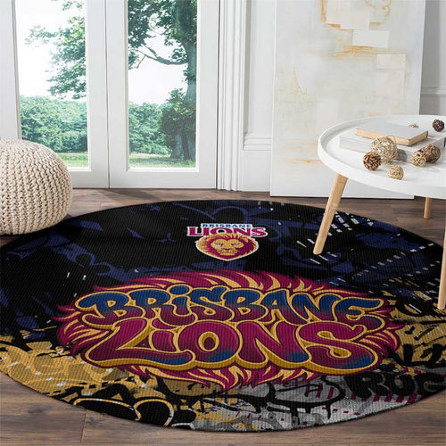 Brisbane Lions Round Carpet Urban Graffiti Street Art - Bold Abstract Spray Paint