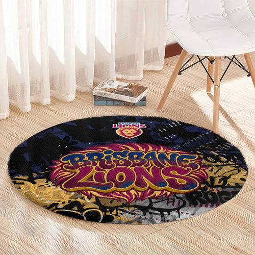 Brisbane Lions Round Carpet Urban Graffiti Street Art - Bold Abstract Spray Paint