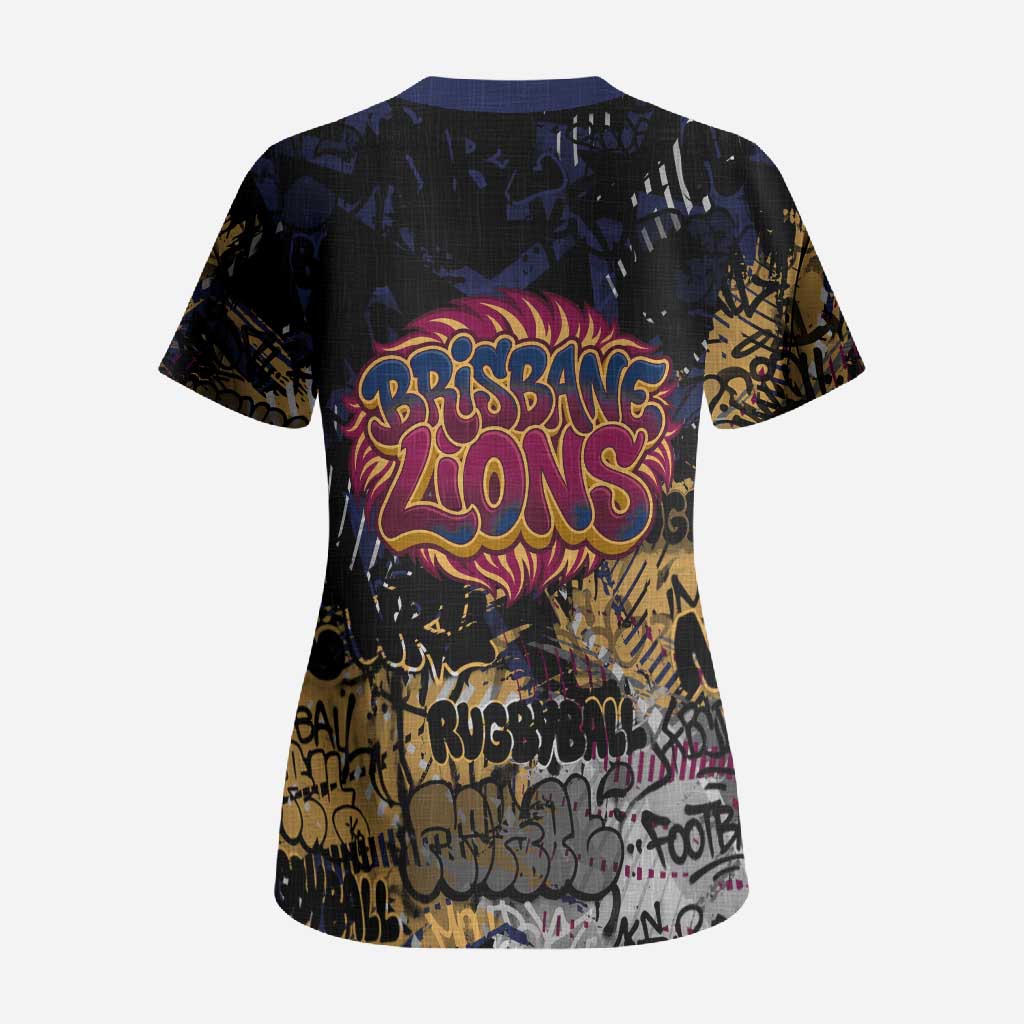 Brisbane Lions Scrub Top Urban Graffiti Street Art - Bold Abstract Spray Paint