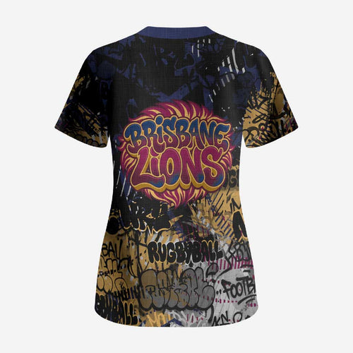 Brisbane Lions Scrub Top Urban Graffiti Street Art - Bold Abstract Spray Paint