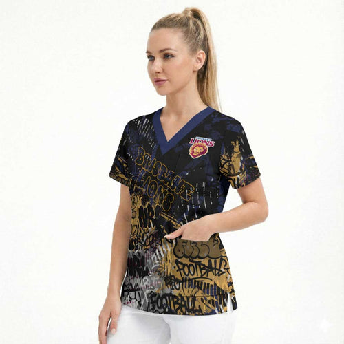 Brisbane Lions Scrub Top Urban Graffiti Street Art - Bold Abstract Spray Paint