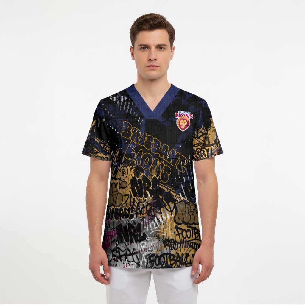 Brisbane Lions Scrub Top Urban Graffiti Street Art - Bold Abstract Spray Paint