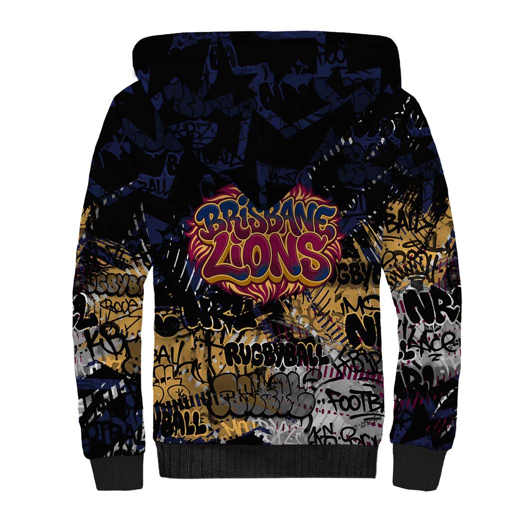 Brisbane Lions Sherpa Hoodie Urban Graffiti Street Art - Bold Abstract Spray Paint