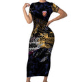 Brisbane Lions Short Sleeve Bodycon Dress Urban Graffiti Street Art - Bold Abstract Spray Paint