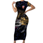 Brisbane Lions Short Sleeve Bodycon Dress Urban Graffiti Street Art - Bold Abstract Spray Paint