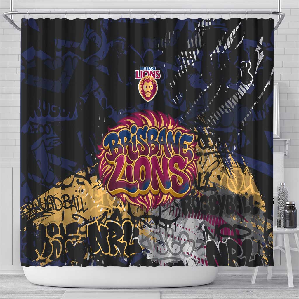Brisbane Lions Shower Curtain Urban Graffiti Street Art - Bold Abstract Spray Paint
