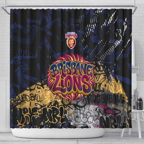 Brisbane Lions Shower Curtain Urban Graffiti Street Art - Bold Abstract Spray Paint