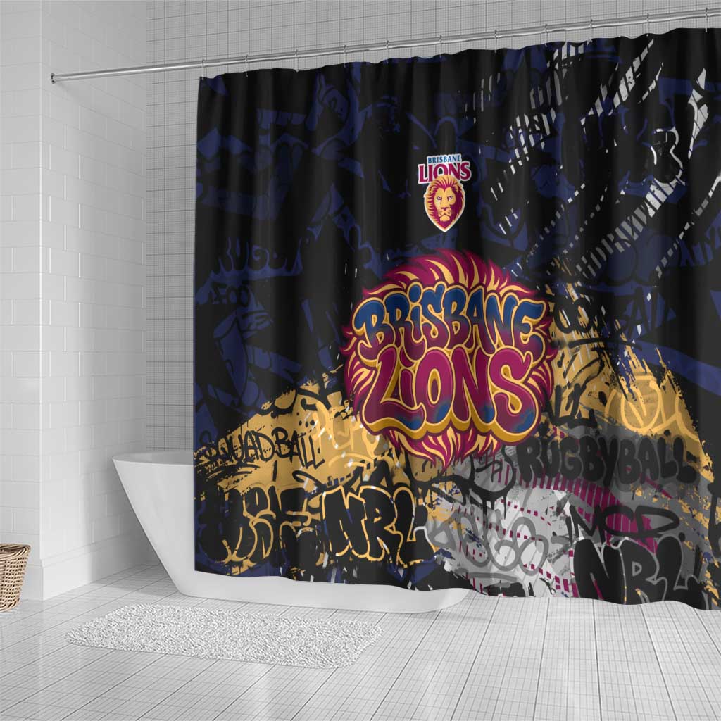 Brisbane Lions Shower Curtain Urban Graffiti Street Art - Bold Abstract Spray Paint