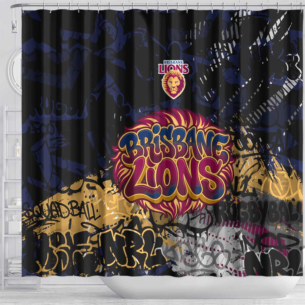Brisbane Lions Shower Curtain Urban Graffiti Street Art - Bold Abstract Spray Paint