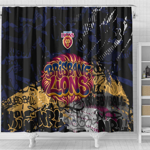 Brisbane Lions Shower Curtain Urban Graffiti Street Art - Bold Abstract Spray Paint