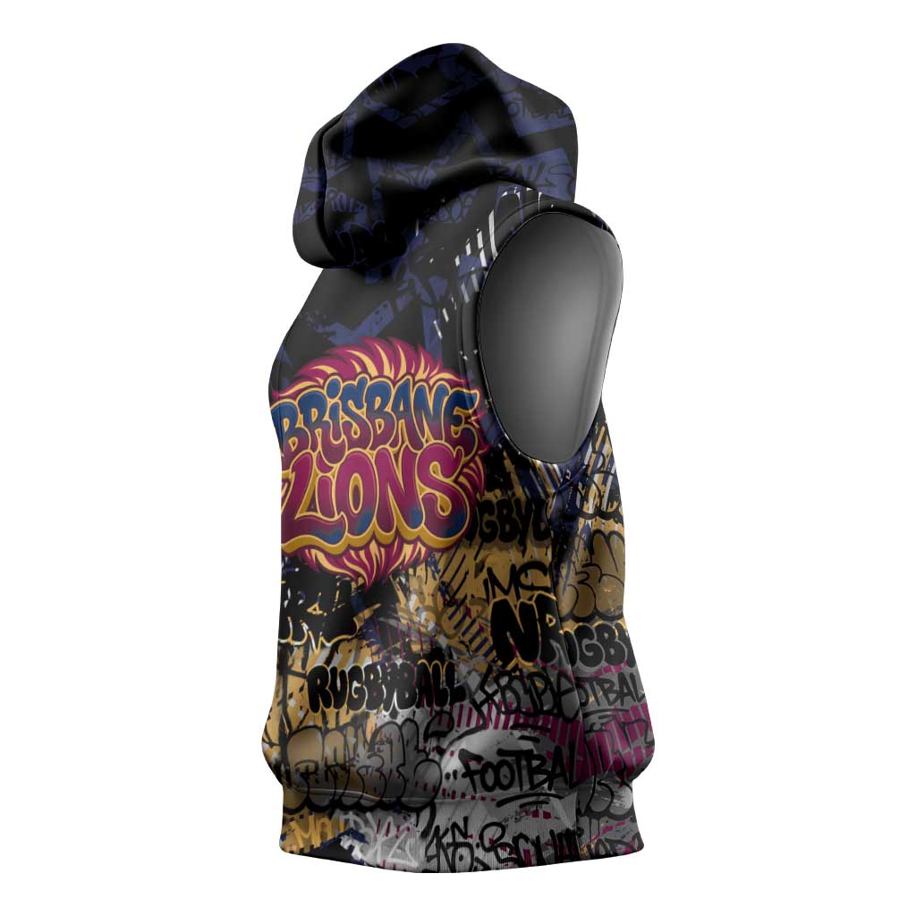 Brisbane Lions Sleeveless Hoodie Urban Graffiti Street Art - Bold Abstract Spray Paint
