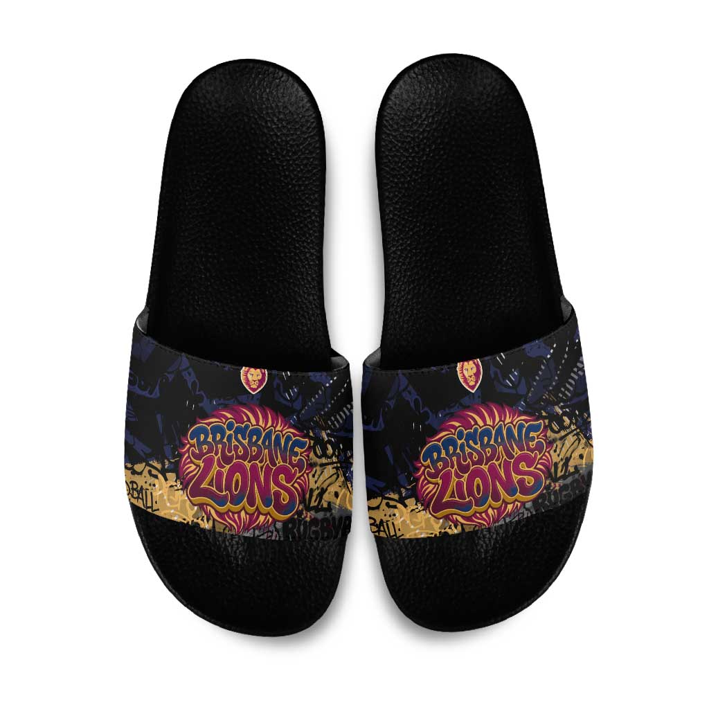 Brisbane Lions Slide Sandals Urban Graffiti Street Art - Bold Abstract Spray Paint