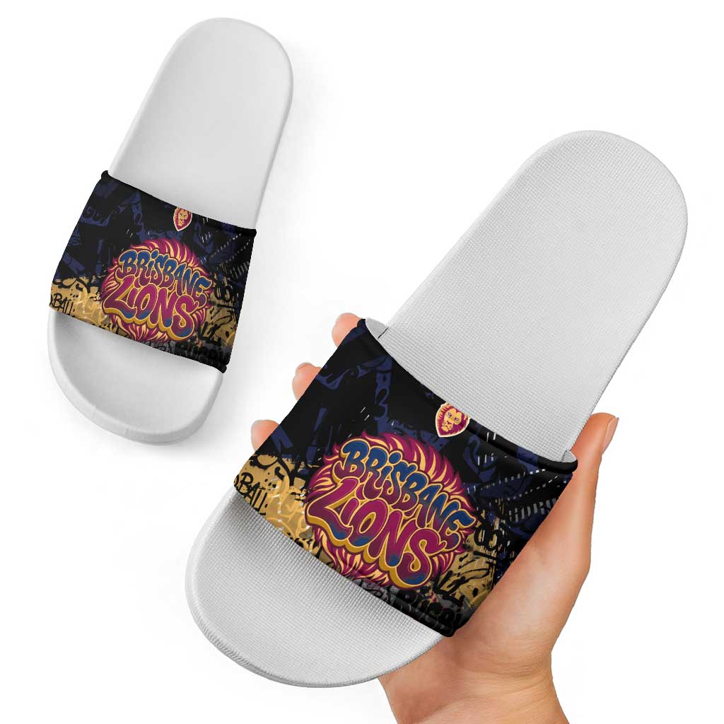 Brisbane Lions Slide Sandals Urban Graffiti Street Art - Bold Abstract Spray Paint