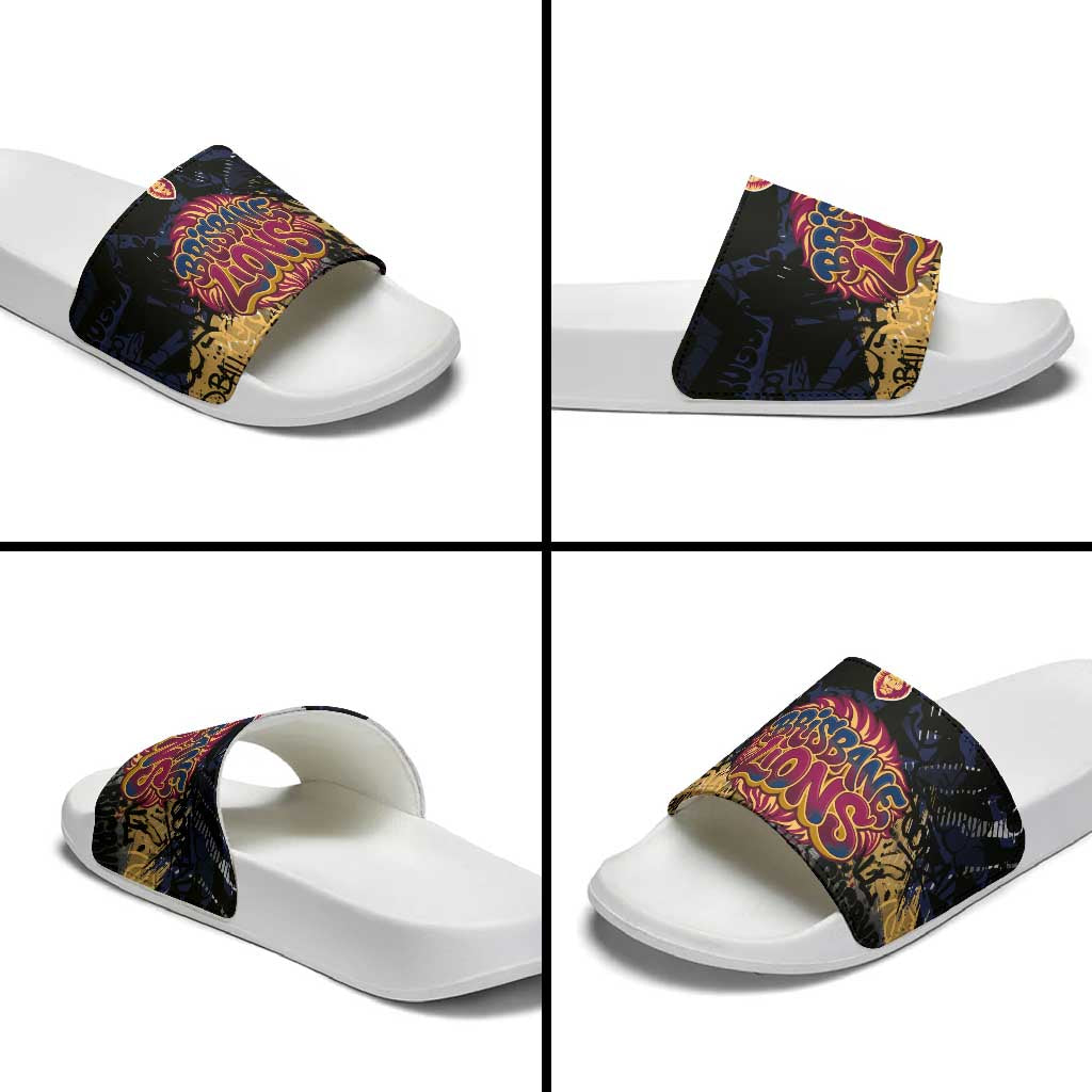 Brisbane Lions Slide Sandals Urban Graffiti Street Art - Bold Abstract Spray Paint