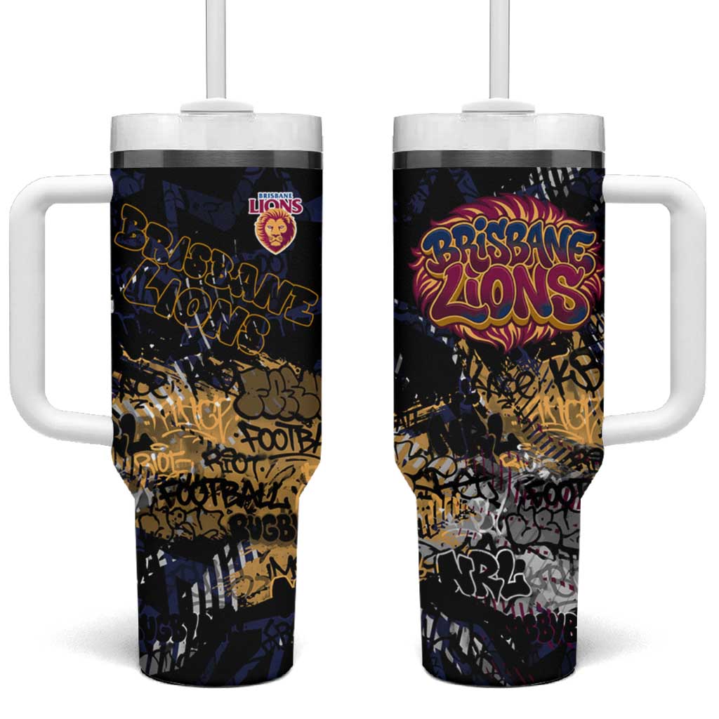 Brisbane Lions Tumbler With Handle Urban Graffiti Street Art - Bold Abstract Spray Paint