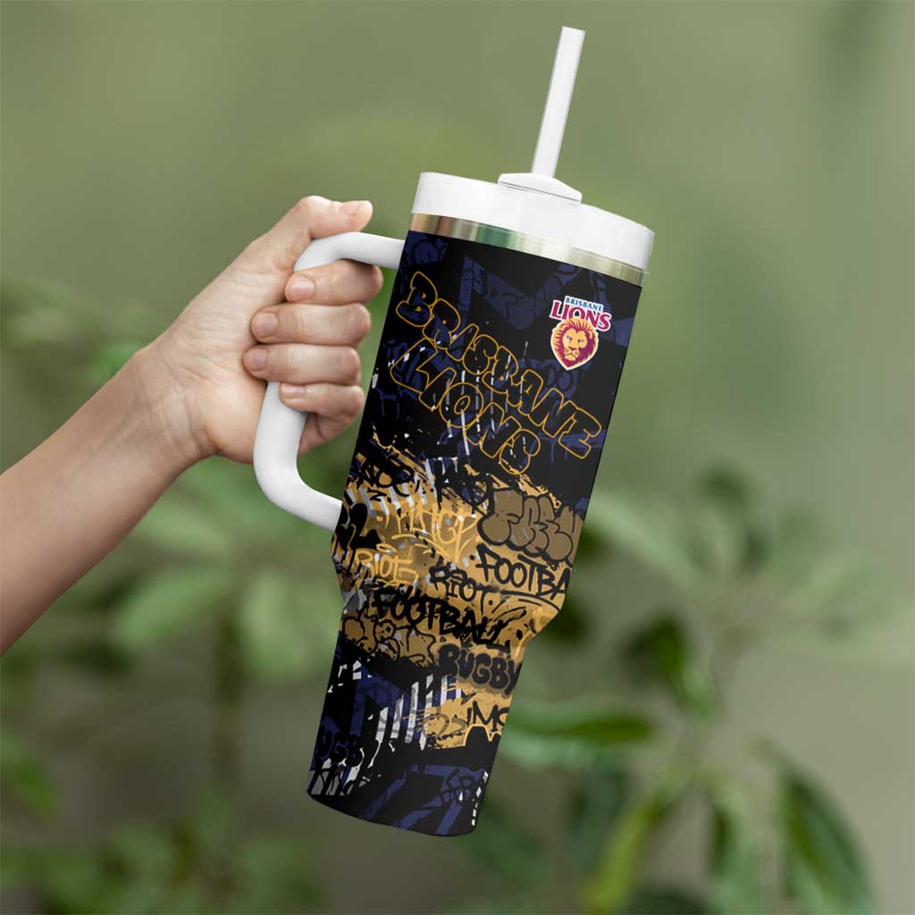 Brisbane Lions Tumbler With Handle Urban Graffiti Street Art - Bold Abstract Spray Paint