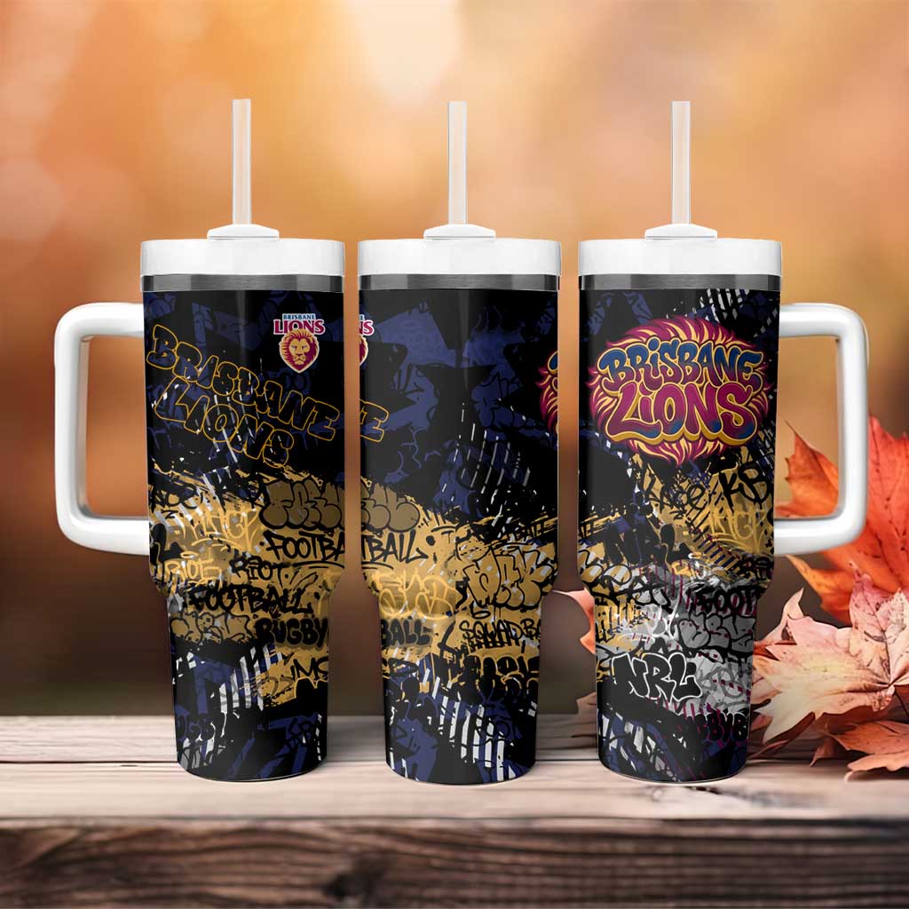 Brisbane Lions Tumbler With Handle Urban Graffiti Street Art - Bold Abstract Spray Paint