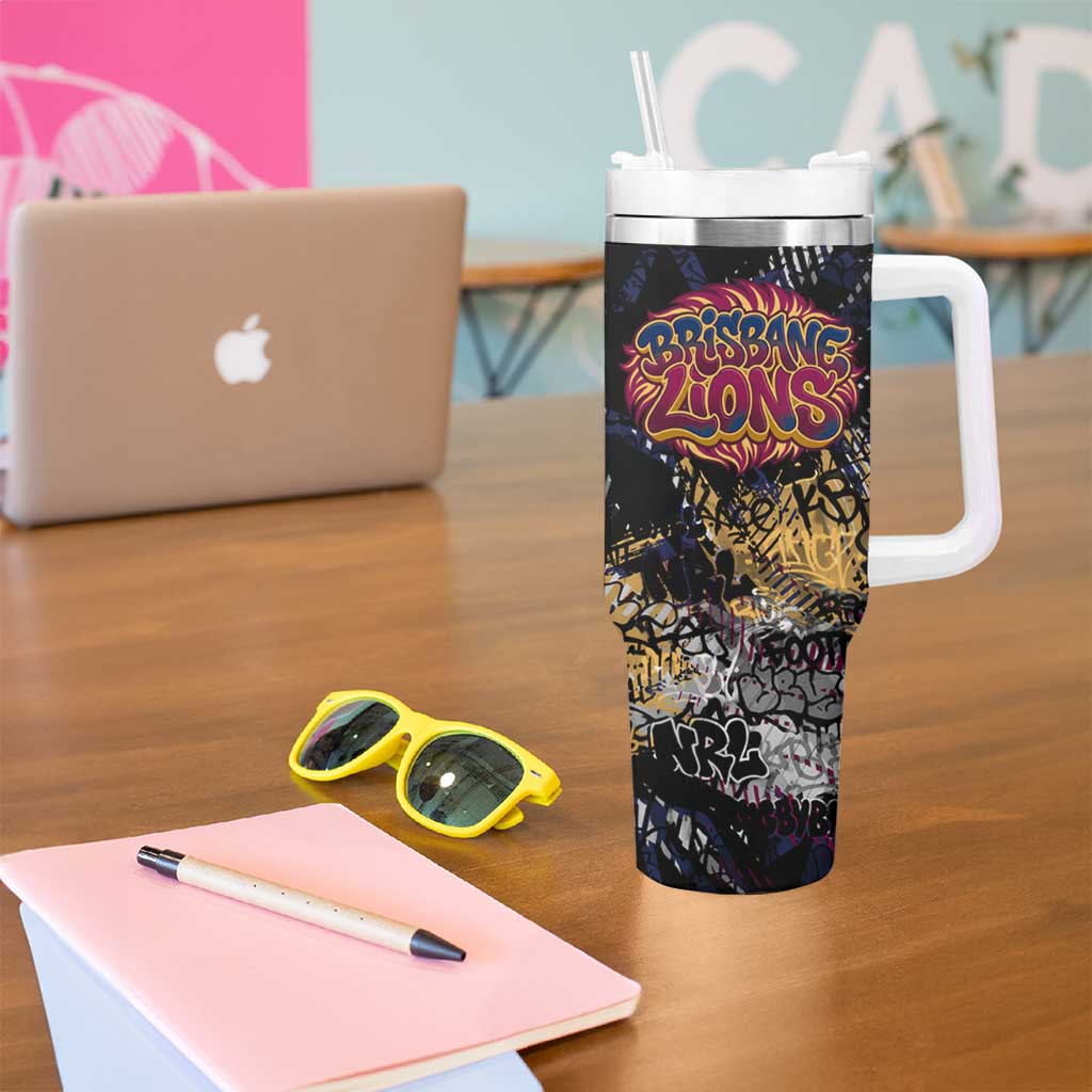 Brisbane Lions Tumbler With Handle Urban Graffiti Street Art - Bold Abstract Spray Paint