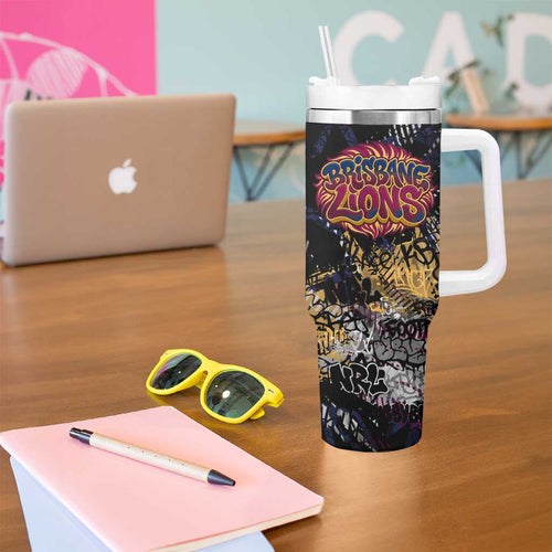 Brisbane Lions Tumbler With Handle Urban Graffiti Street Art - Bold Abstract Spray Paint