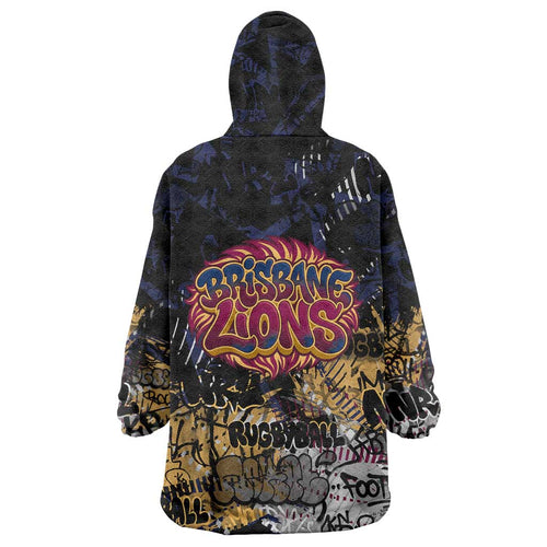 Brisbane Lions Wearable Blanket Hoodie Urban Graffiti Street Art - Bold Abstract Spray Paint