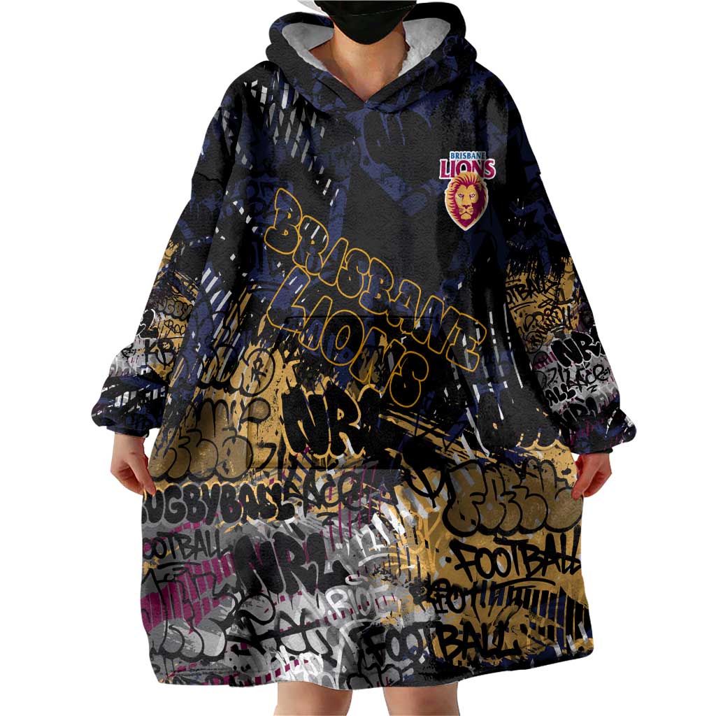 Brisbane Lions Wearable Blanket Hoodie Urban Graffiti Street Art - Bold Abstract Spray Paint
