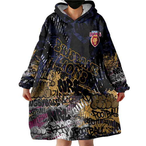 Brisbane Lions Wearable Blanket Hoodie Urban Graffiti Street Art - Bold Abstract Spray Paint
