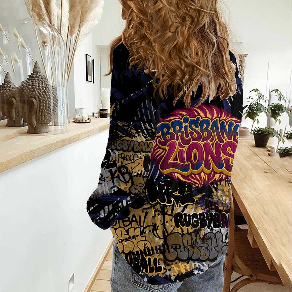 Brisbane Lions Women Casual Shirt Urban Graffiti Street Art - Bold Abstract Spray Paint