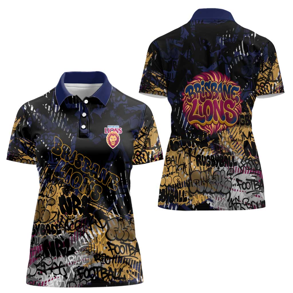 Brisbane Lions Women Polo Shirt Urban Graffiti Street Art - Bold Abstract Spray Paint