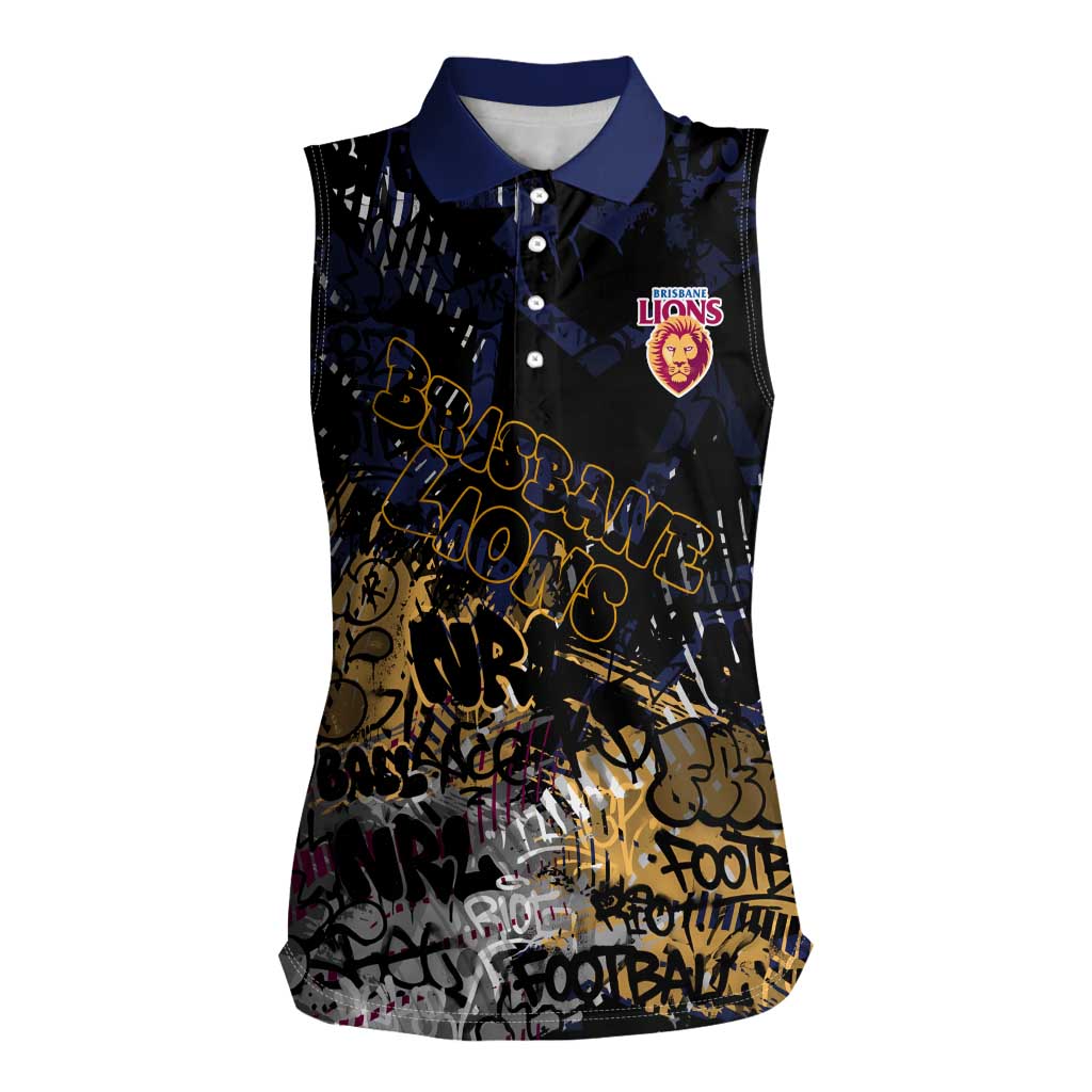 Brisbane Lions Women Sleeveless Polo Shirt Urban Graffiti Street Art - Bold Abstract Spray Paint
