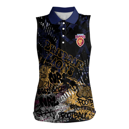 Brisbane Lions Women Sleeveless Polo Shirt Urban Graffiti Street Art - Bold Abstract Spray Paint