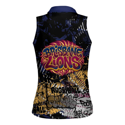 Brisbane Lions Women Sleeveless Polo Shirt Urban Graffiti Street Art - Bold Abstract Spray Paint