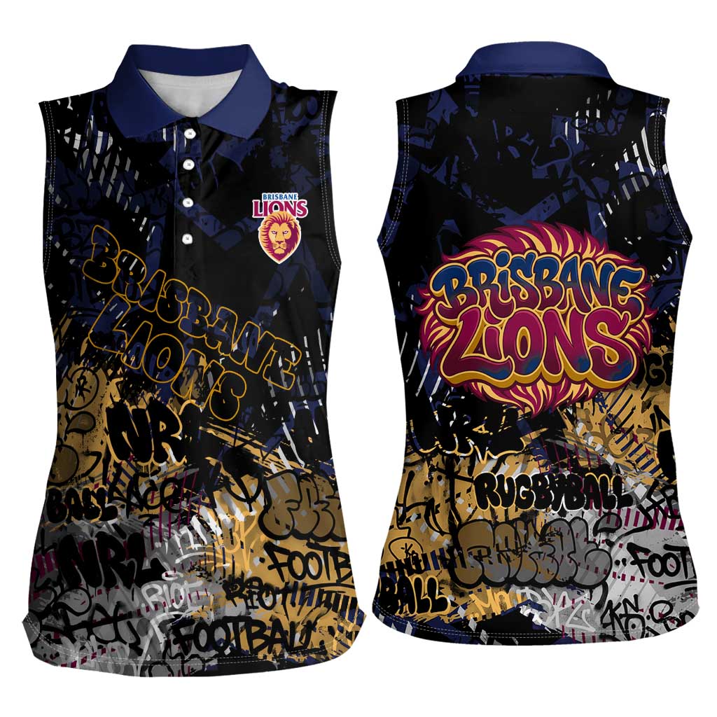 Brisbane Lions Women Sleeveless Polo Shirt Urban Graffiti Street Art - Bold Abstract Spray Paint